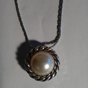 BRIGHTON REVERSIBLE PEARL & RHINESTONE SILVER PLATED PENDANT NECKLACE